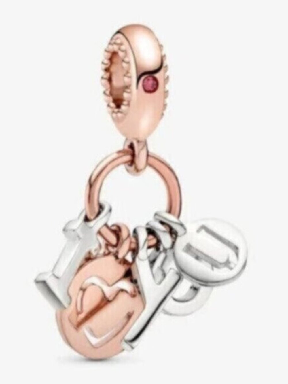 Pandora Rose Gold and Silver 'Joy' Letter Dangle Charm with Pink Stone